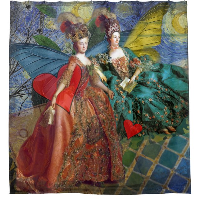 Classic Gothic Gemini Whimsical Butterfly Weibchen Duschvorhang (Vorderseite)