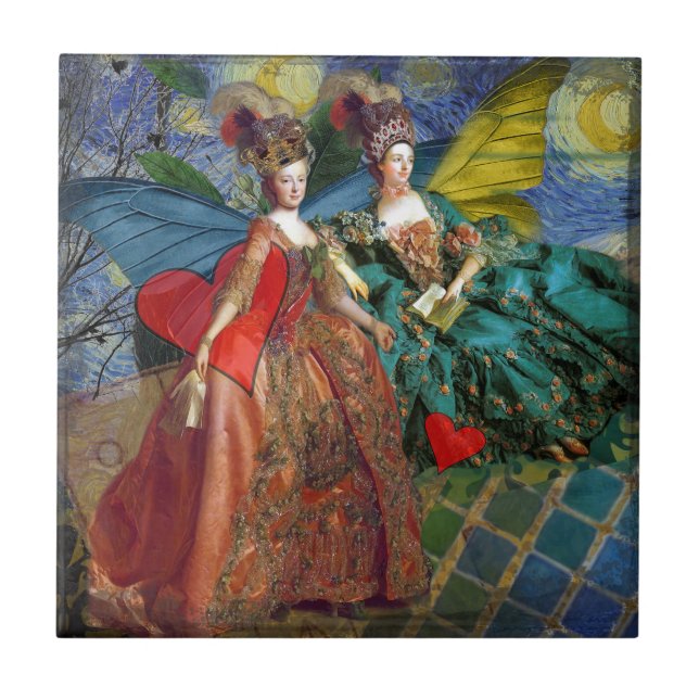 Classic Gothic Gemini Whimsical Butterfly Weibchen Fliese (Vorderseite)