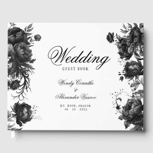 Classic Gothic White Monogram Wappen Wedding Gästebuch (Vorderseite)