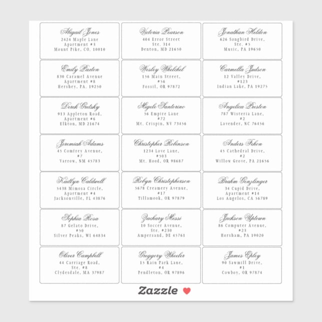 Classic Gothic White Wedding Guest Address Sticker (Blatt)