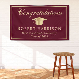 Classic Grad Cap Burgundy Gold Abschluss Willkomme Banner