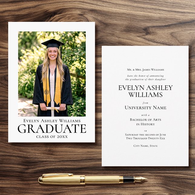Classic Graduation Announcement Card Photo Formal Ankündigung (Von Creator hochgeladen)