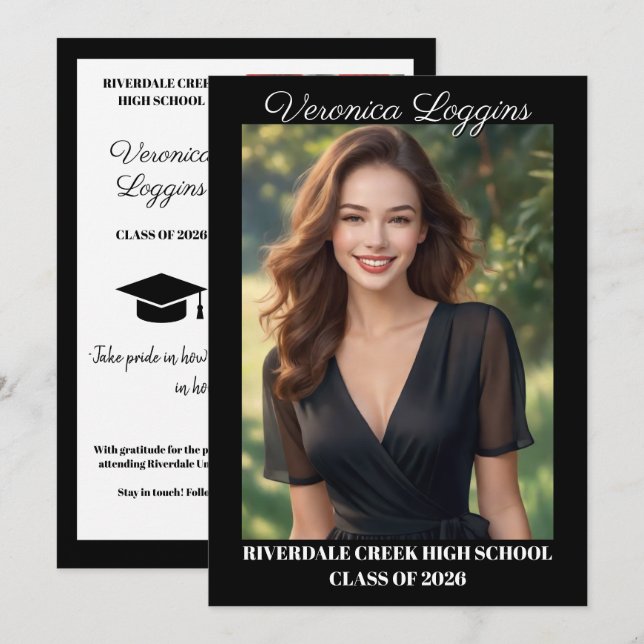 Classic Graduation Announcement Photo Cards Einladung (Vorne/Hinten)