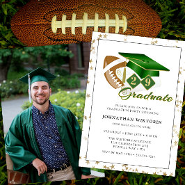 Classic Graduation Cap Green Gold Football Foto Einladung