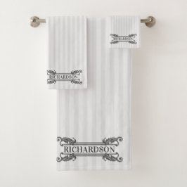 Classic Gray Acanthus Leaf Monogram Eleganter Stre Badhandtuch Set