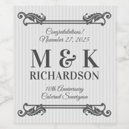 Classic Gray Acanthus Leaf Monogram Eleganter Stre Weinetikett