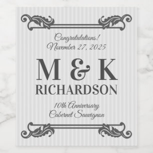 Classic Gray Acanthus Leaf Monogram Eleganter Stre Weinetikett