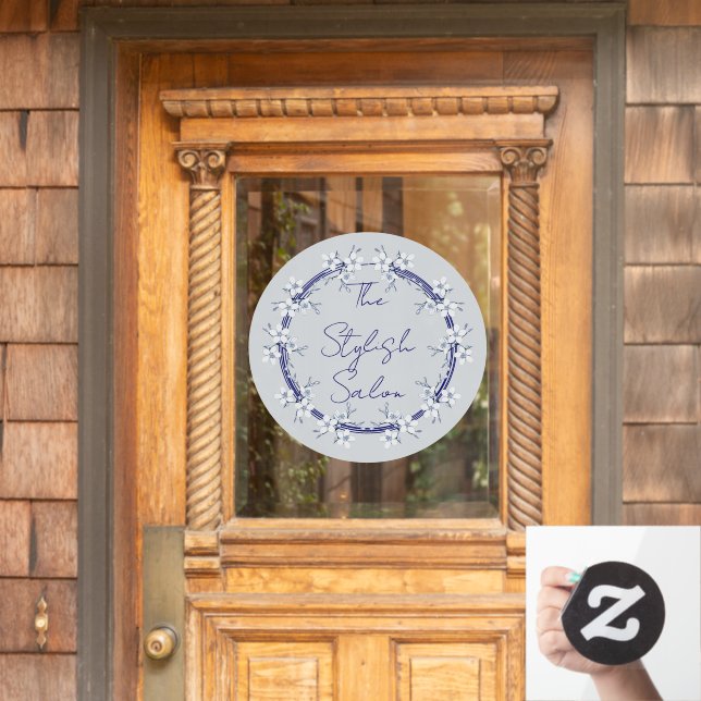 Classic Gray Blue Flowers Clings Business Zuhause Fensteraufkleber (Haustür)
