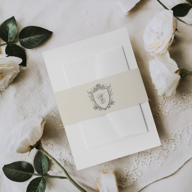 Classic Gray Monogram Formal Floral Crest Wedding Einladungsbanderole (Von Creator hochgeladen)