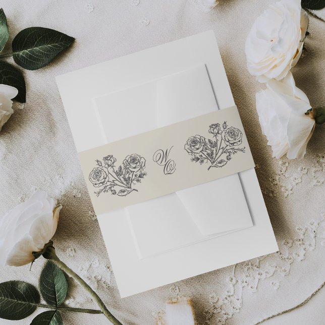 Classic Gray Monogram Formal Florals Wedding Einladungsbanderole (Von Creator hochgeladen)