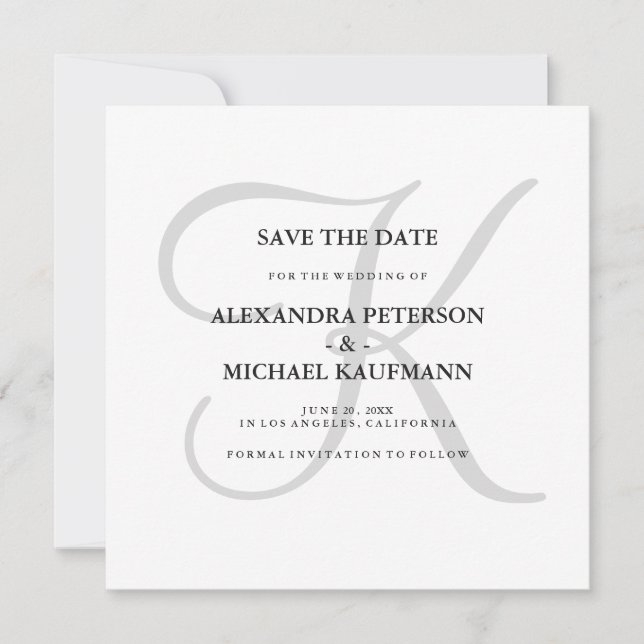 Classic Gray Monogram Save the Date (Vorderseite)