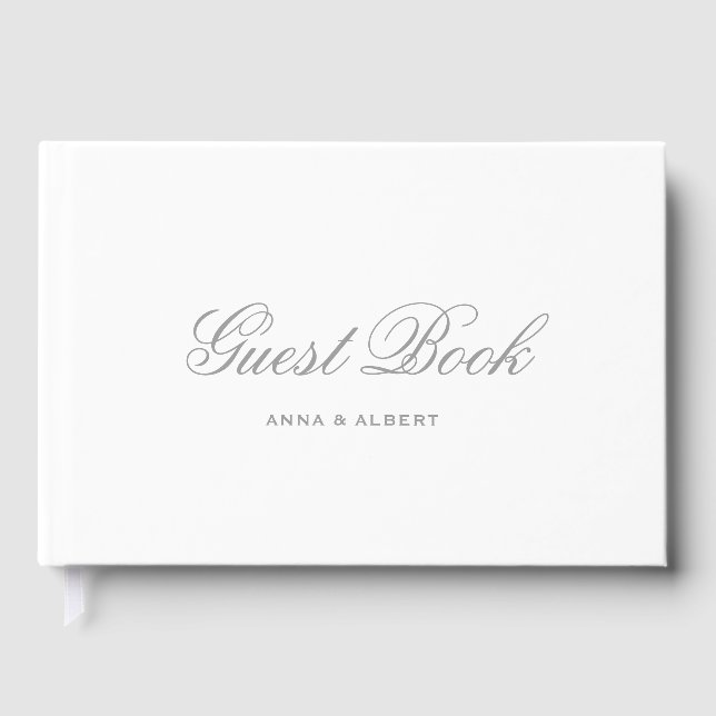 Classic Gray White Bride Groom Wedding Guest Book Gästebuch (Vorderseite)