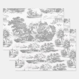 Classic Gray White Vintag French Chateau Toile Geschenkpapier Set