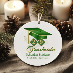 Classic Green and Gold Graduate Keramik Ornament