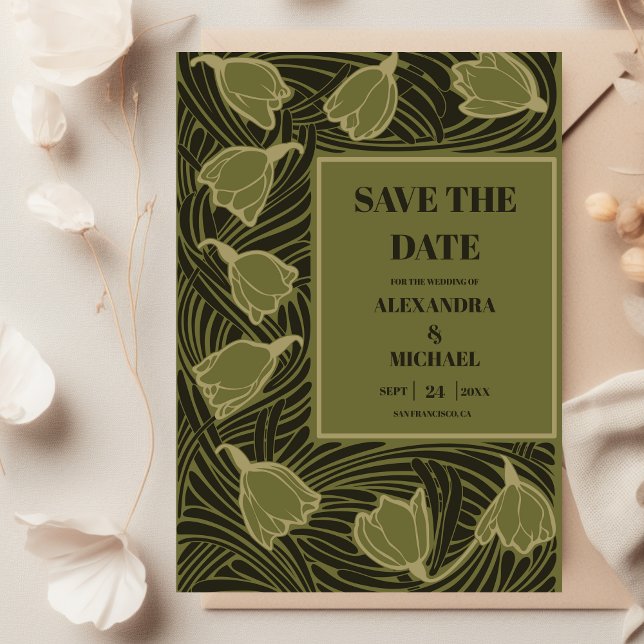 Classic Green Art Nouveau Wedding Save The Date (Von Creator hochgeladen)