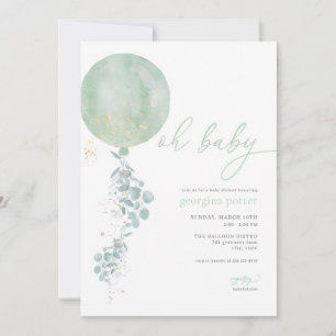 Classic Green Balloon Baby Dusche Einladung