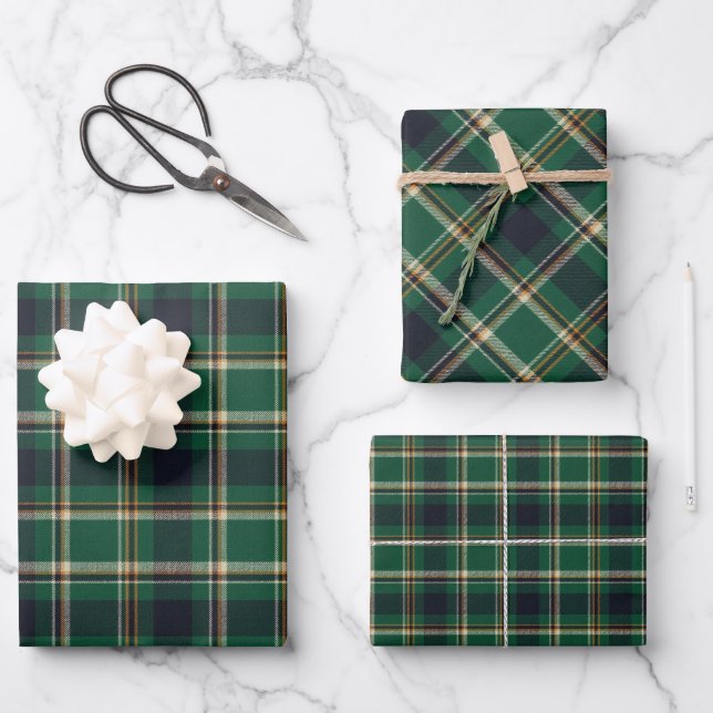 Classic Green Blue Yellow Plaid Pattern Holiday Geschenkpapier Set (Vorderseite)