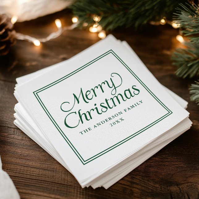 Classic Green Border Frohe Weihnachten Serviette (Von Creator hochgeladen)
