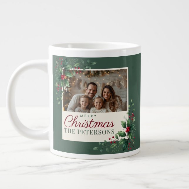 Classic Green Botanical Photo Christmas Mug Jumbo-Tasse (Links)
