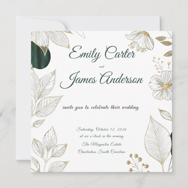Classic Green Botanical Wedding Stationery Einladung (Vorderseite)