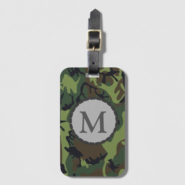 Classic Green Camouflage Pattern Monogram Gepäckanhänger (Vorderseite Vertikal)