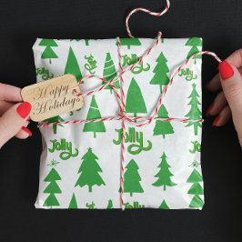 Classic Green Christmas Tree Jolly Holiday Pattern Geschenkpapier