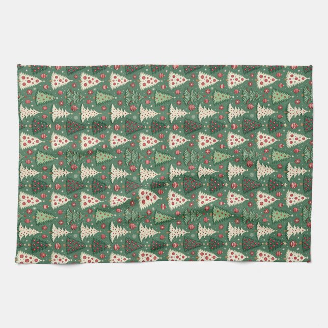 Classic Green Christmas Tree Pattern Holiday Geschirrtuch (Horizontal)