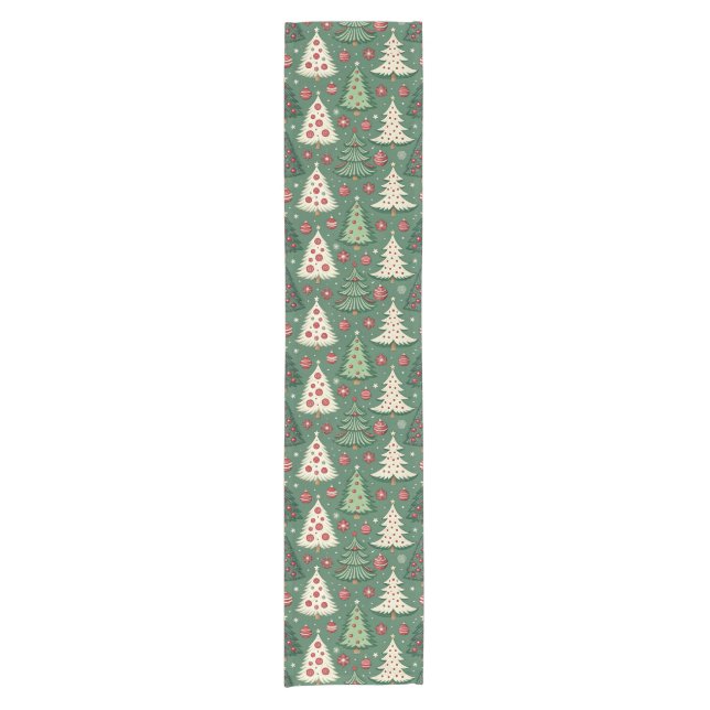 Classic Green Christmas Tree Pattern Holiday Kurzer Tischläufer (Vorderseite)