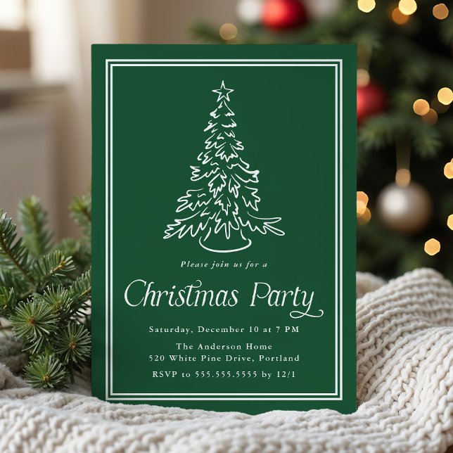 Classic Green Christmas Tree Weihnachts-Party Einladung (Von Creator hochgeladen)