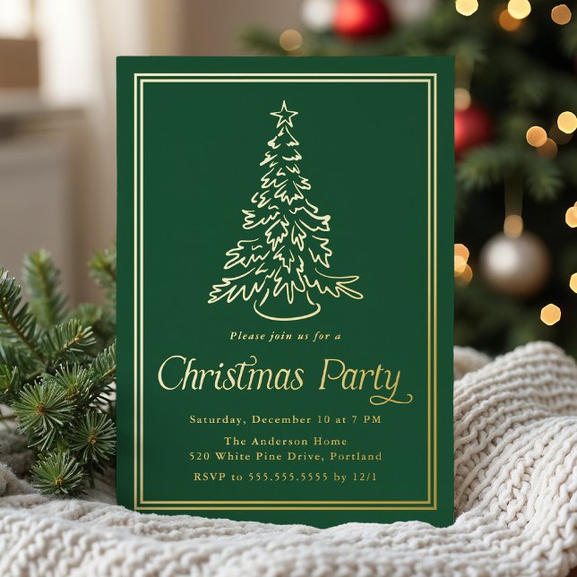 Classic Green Christmas Tree Weihnachts-Party Folieneinladung (Von Creator hochgeladen)