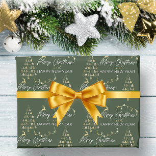 Classic Green Doodle Weihnachtsbaum Rentierstrars Geschenkpapier