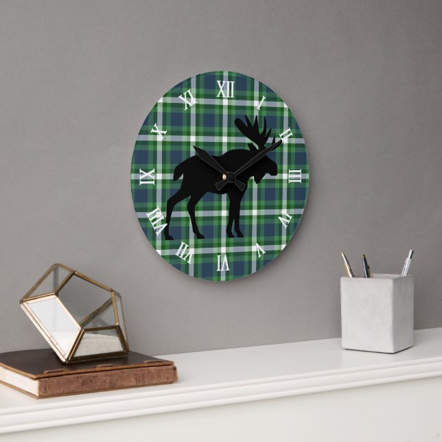 Classic Green Dunkk Blue Lumberjack Kariertes Must Große Wanduhr (Büro)