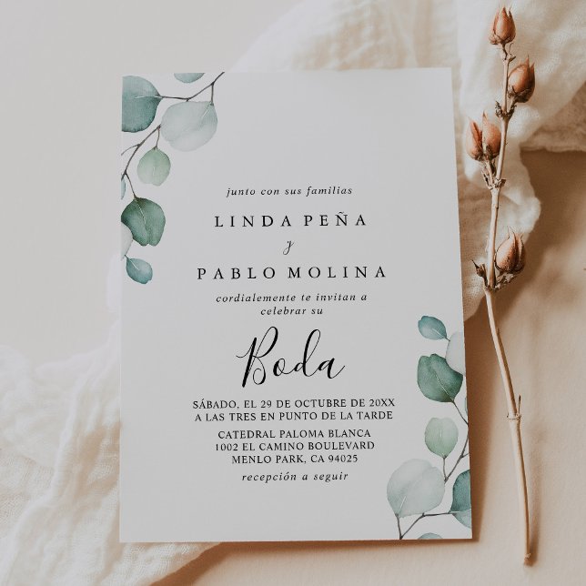 Classic Green Eucalyptus Calligraphy Boda Wedding Einladung (Von Creator hochgeladen)