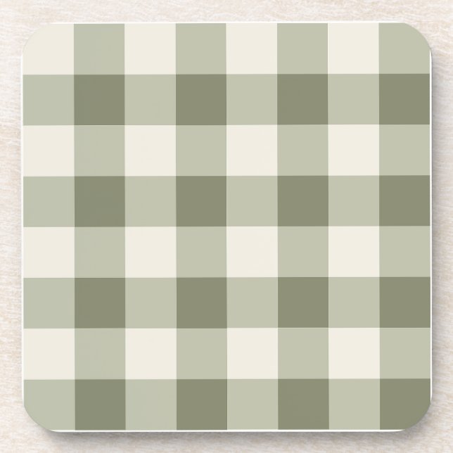 Classic Green Farmhouse Gingham Style Getränkeuntersetzer (Vorderseite)