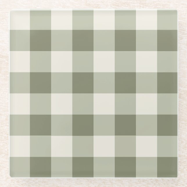 Classic Green Farmhouse Gingham Style Napkins Glasuntersetzer (Vorderseite)
