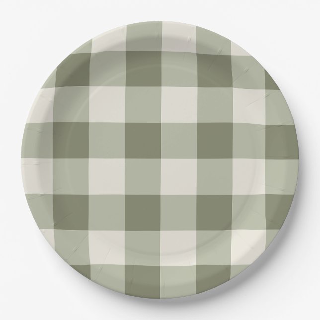 Classic Green Farmhouse Gingham Style Napkins Pappteller (Vorderseite)