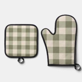 Classic Green Farmhouse Gingham Style Ofenhandschuh & Topflappen-Set