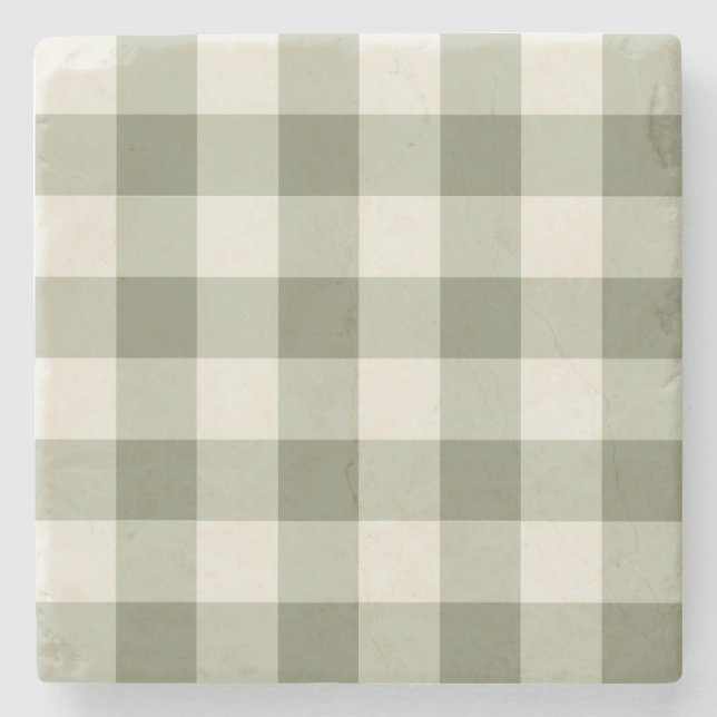 Classic Green Farmhouse Gingham Style Steinuntersetzer (Vorderseite)