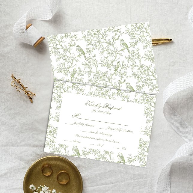 Classic Green Floral Garden Toile Response Card RSVP Karte (Von Creator hochgeladen)