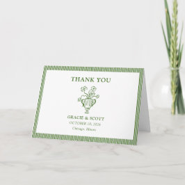 Classic Green Floral Stripe Wedding Vielen Dank Dankeskarte