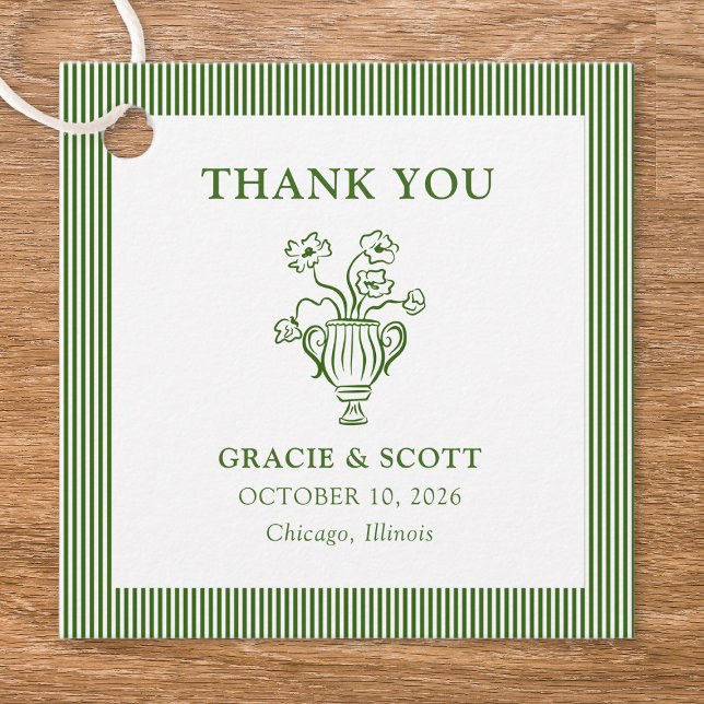 Classic Green Floral Stripe Wedding Vielen Dank Geschenkanhänger (Von Creator hochgeladen)