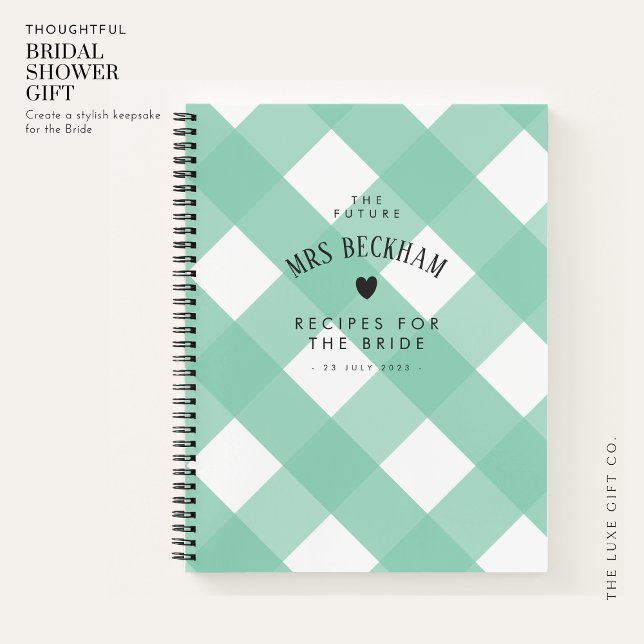 Classic Green Gingham Brautparty Gift Rezept Notizbuch (Von Creator hochgeladen)