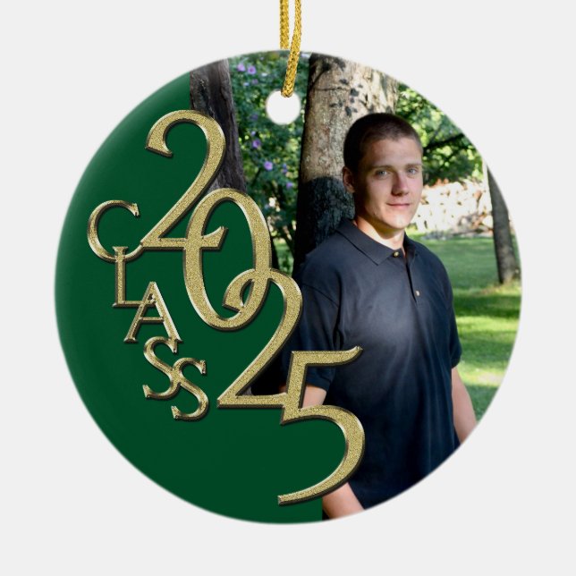 Classic Green Gold 2025 Graduate Foto Keramik Ornament (Vorne)