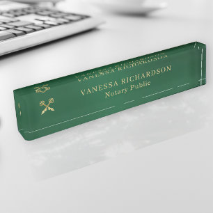 Classic Green & Gold Beruflich Gold Pen Notar Namensplakette