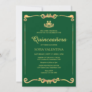 Classic Green Gold Quinceanera Einladung