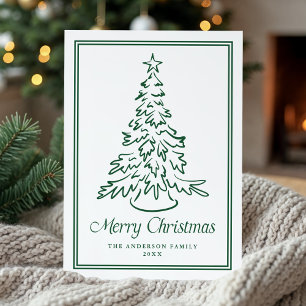 Classic Green Hand Gezeichnet Weihnachtsbaum Non-F Feiertagskarte