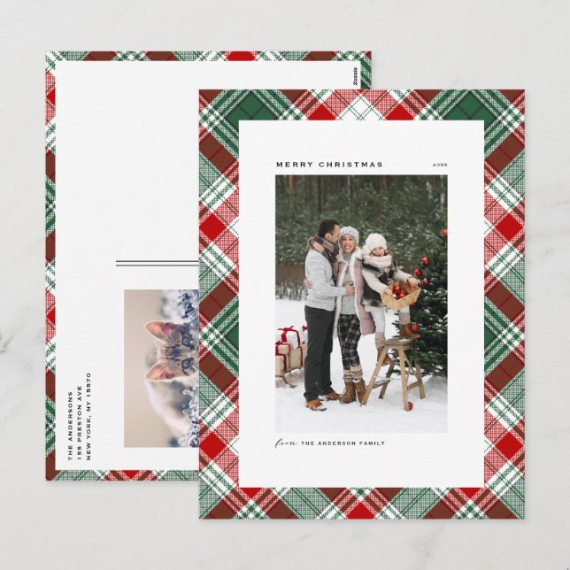 Classic Green Kariert Pattern Frohe Weihnachten Fo (Vorne/Hinten)