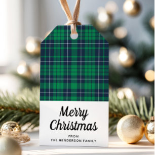 Classic Green Kariert Script Weihnachten Geschenkanhänger