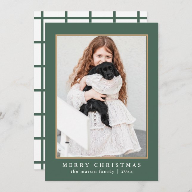 Classic Green Karo Frohe Weihnachten Foto (Vorne/Hinten)