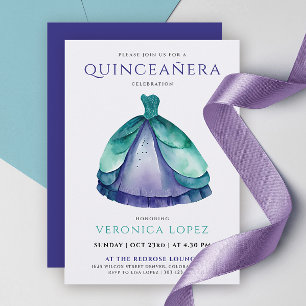 Classic Green Lila Quinceñera Princess Dress Einladung